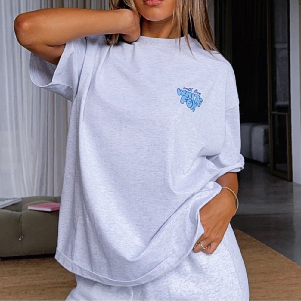 White Fox Boutique With Love Always Oversized Tee Grey Marle 100% Cotton - Picture 6 of 14